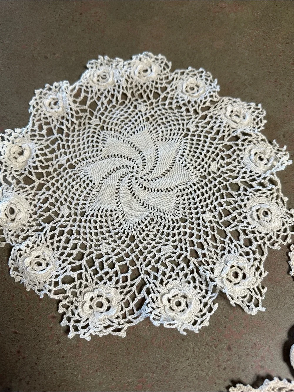 Vintage Handmade Crochet Lace Doilies White Set of 4 Pinwheel Rose